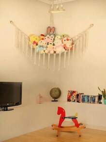 1pc Large Plush Animal Storage Net Or Hammock, Stuffed Animal Hammock Corner, Hand-Knitted Large Plushie Net, Mesh Hammock Toy Organizer With Hooks, Net Toy Hammock With Wooden Rings | Boho Cute Stuff Animal Storage, For Nursery & Bedroom | Mesh Kids Toy Organizer Holder Nursery Room Decor, Large Size Room Decor, Goblin Storage Hammock Net, Volleyballs Soccer Storage Rack Sport Equipment Organizer Storage Mesh Organizer Bedroom Decor Home Decor Wall Decor