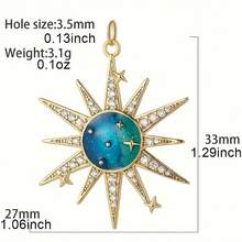 1pc Copper Micro-Inlaid Zirconia Devil Eye Dog Sun Shaped Pendant, DIY Bracelet Necklace Earrings Keychain Versatile Accessory - Multicolor - View 3