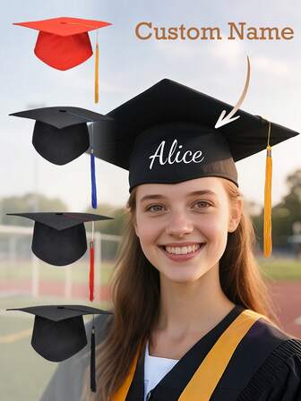 Customized Name Text Bachelor Hat, Doctoral Hat, Personalized Graduation Cap For College Students, Adult Ceremony Hat, Tasseled Graduation Gown, Graduation Attire, University Student Apparel, Colorful, Cute, Adorable, Funny, Kawaii, For Teacher, For Boys And Girls, For Teenagers, Junior High School Students, Middle School Students, High School Senior High School Students, College Students, University Students, Freshman, Sophomore, Underclassmen