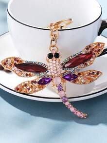 Llavero con diseño hueco con incrustaciones de árbol de la vida, llavero creativo con hoja de arce metálica y libélula con strass, accesorio de moda para coche, bolso, mochila escolar, gótico, Y2K, con soporte para identificación