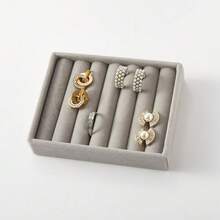 1pc Small Velvet Jewelry Box, Stackable Portable Organizer Tray For Rings, Earrings, Necklaces - Grey - View 6
