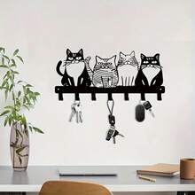 Cute Cat Themed Metal Wall Hooks, Perfect For Towels, Coats, And Keys, Ideal Gift For Cat Lovers, Versatile Home Decor, Suitable For Thanksgiving And Christmas, Contemporary Style, No Power Required Room Decor Bedroom Decor Wall Decor - Black - View 5