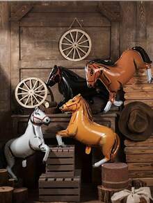 1/4/8 件金属马铝箔气球，白色、黑色、棕色、黄色马形气球，适用于牛仔派对装饰、生日派对、主题派对室内外装饰