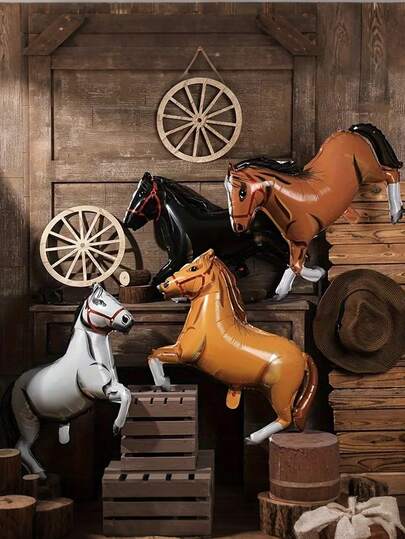 1/4/8 件金属马铝箔气球，白色、黑色、棕色、黄色马形气球，适用于牛仔派对装饰、生日派对、主题派对室内外装饰