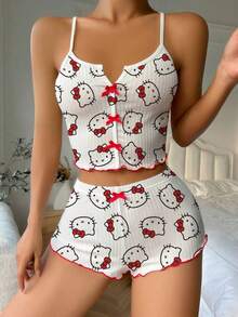 Sanrio Two Pieces Set Hello Kitty Pajama Sets For Women Pajama Sets Sleep Wear Summer Clothes Tops Shirts And Shorts Summer Outfits For Women - White - View 5