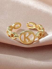 1 pieza Anillo de letra dorada personalizada de moda con diseño de la letra 26 - Amarillo Oro - Ver 15