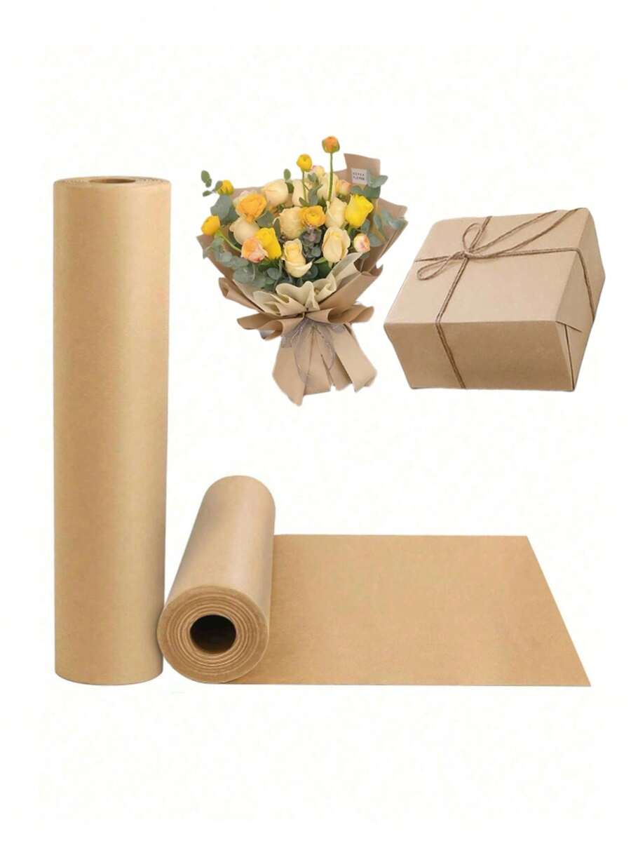 1 卷棕色牛皮纸，用于礼品包装，适用于鲜花、工艺品、搬家、包装纸、家居用品、花卉用品、礼品包装纸、婚礼包装、书籍封面、任何场合装饰、万圣节、圣诞节、节日活动