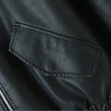 Women's Streetwear Retro Loose Short PU Faux Leather Jacket, Zipper, Pockets, Vintage Moto Biker Outwear, Spring/Autumn