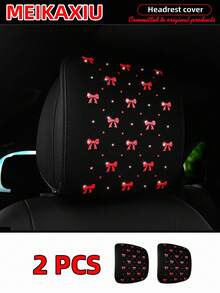 MEIKAXIU 1 件闪亮美丽蝴蝶结 Blingbling 柔软面料汽车头枕套，可拆卸头枕套，舒适的汽车内饰配件，女性通用尺寸 - 均碼 - 查看 8