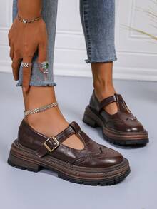 Damen neue Lolita Mode Plateau-Loafer im französisch-britischen Stil, Mary Jane Schuhe in Braun für Frauen, Valentinstag süße herzförmige Schuhe mit Herz-Design, Schuhe mit Metallschnalle, Vintage Rundkappenschuhe, neuer College-Stil Business Formelle flache Schuhe in Braun - Braun - Übersicht 5