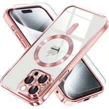 Magnetic For 15,14,13,12,11 Case With MagSafe Never Yellowing Drop Protection Full Camera Lens Protector Plating Soft Clear Phone Case For Men, Boys, Women Girls - Vàng - Xem 3