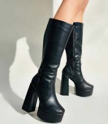 Botas modelo Karla para Dama Con Plataforma Tacón Clásicas y Formales - Negro - Ver 4