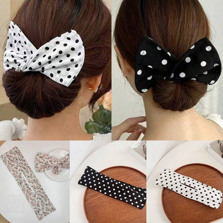 3pcs/Set Slouchy Hair Bun Maker Twist Styling Donut Bun Maker Ribbon Bow Hair Accessories Hair Band Turban Headband Sweatband, Hairband Fall Winter For Vacation Outfits Woman