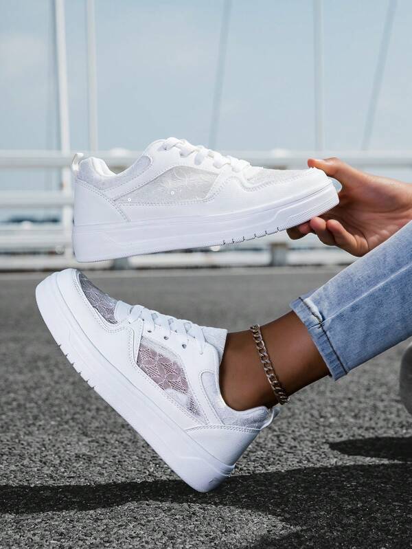 Popular Women's Shoes, Ladies' Casual Outdoor Sports Sneakers, Lace Up Soft Sole Quilted Skateboard Shoes, Low-Top Comfortable Breathable Women Shoes