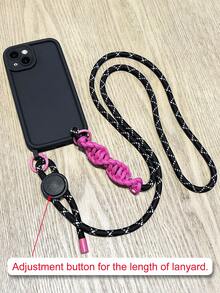 1 Set Handwoven Contrast Color Shoulder Strap Phone Case, Shockproof Soft Cover Compatible With IPhone 11 12 13 14 15 16 17 Pro Max - Rose Red and Black Long Rope + Mobile Phone Case - View 5