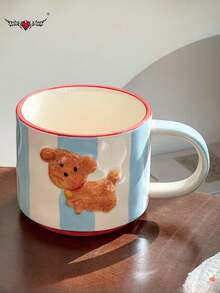 可爱手绘小狗陶瓷杯带手柄，可重复使用陶瓷咖啡杯，茶杯 - 彩色 - 查看 12