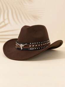Mũ cao bồi miền Tây, Cao bồi, Mũ cho phụ nữ, Mũ cho nam giới, Có trang trí thắt lưng đầu bò bạc có thể tháo rời, Thích hợp để mặc thường ngày, Hàng ngày và ngày lễ, Tiệc cao bồi miền Tây, - Nhiều màu - Xem 11