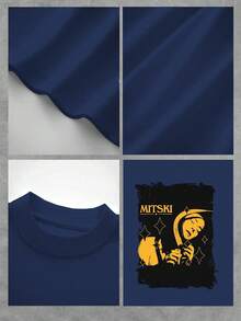 Men's Artistic MITSKI T-Shirt With Double Sided Print - Màu xanh lam - Xem 4