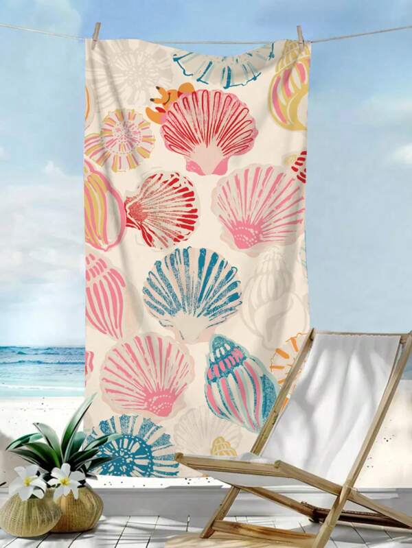 1pc Super Fine Fiber Ocean Element Printed Quick-Dry Absorbent Soft Beach Towel, Seashell Conch Starfish Pattern, Suitable For Beach, Outdoor Sports, Travel, Swimming Pool, Yoga, Fitness As Multipurpose Mat, Holiday Essential Gift (Single-Sided Printing), Beach Accessories, Pool Float