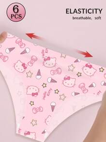 Sanrio 6 Stücke nahtlose Slip-Unterhosen für Frauen mit Sanrio Kitty Katzen Motiv, niedrig geschnitten
