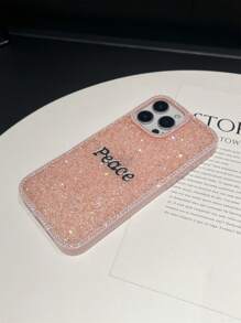 1 pieza Funda de teléfono con cobertura total y cristal con signo de paz y eslogan compatible con iPhone 15/15 Pro