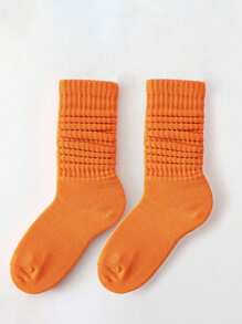 1 Pair Women's Long Pile Up Socks,Thigh High Socks,Crew Socks,Solid Color Calf Socks ,Slouch Socks,Simple And Suitable For All Seasons, Perfect For Daily Wear