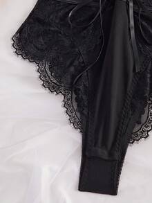 Solid Color Lace Patchwork Sleeveless Bodysuit, Summer For Going Out, Baddie Look