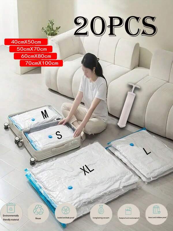 20/10/5pcs Set Portable Travel Storage Bags, Large Capacity Compression Bags, Reusable Vacuum Bags, Foldable Packing Cubes, Printed Luggage Bags, Dust-Proof, Moisture-Proof, Moth-Proof, Space Saving For Clothes, Blankets, Bedding, Suitable For Closets, Bathrooms, Outdoor Gear, Back To School, Travel Essentials