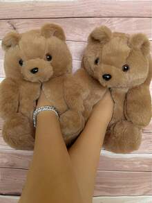 Fun And Cute Teddy Bear Warm Shoes Indoor Home Bear Shoes - 棕色 - 查看 1