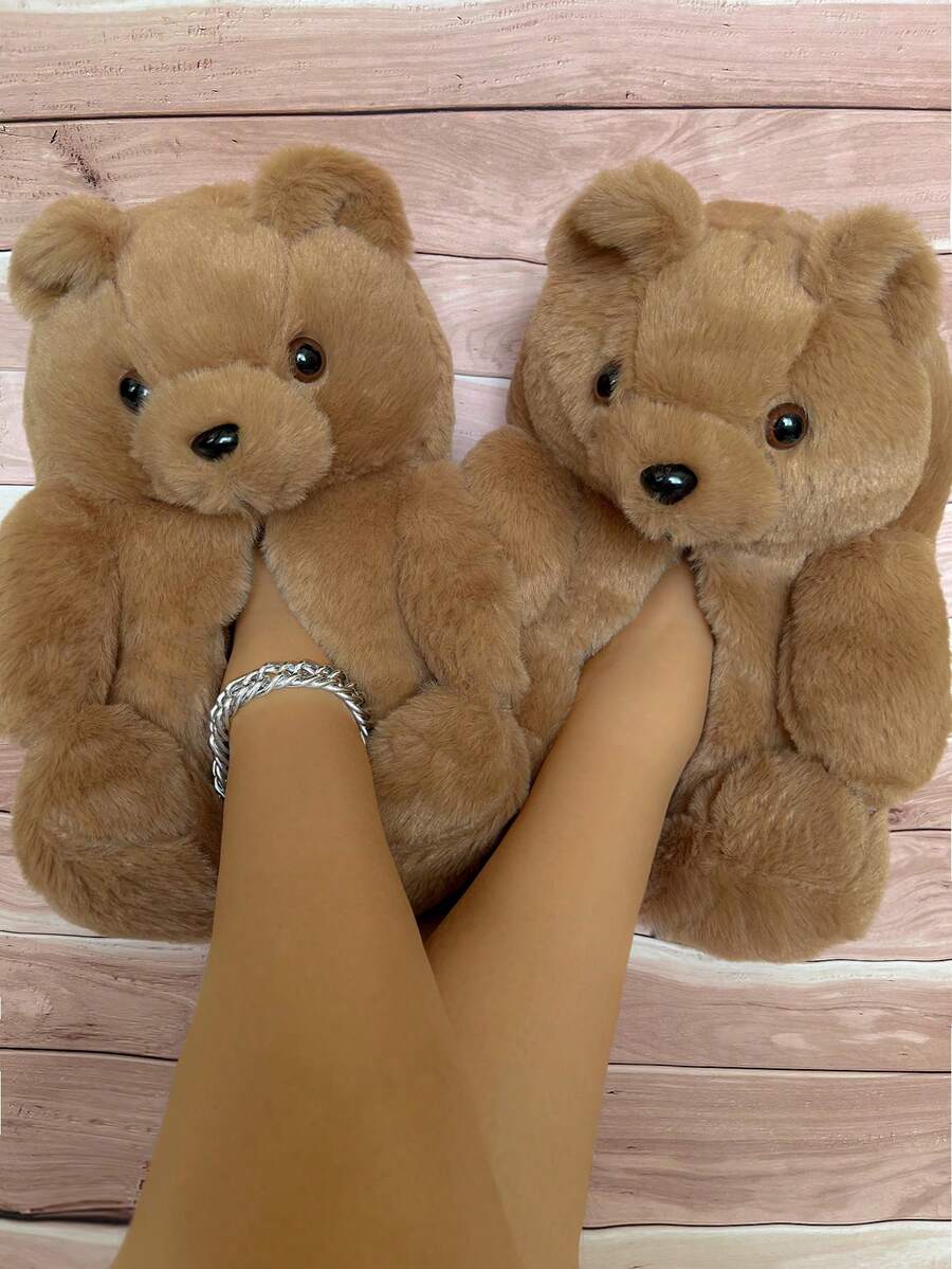 Fun And Cute Teddy Bear Warm Shoes Indoor Home Bear Shoes - 棕色 - 查看 1