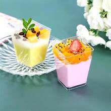 300 Packs Dessert Cups With Spoons, 5 OZ Mini Clear Plastic Dessert Parfait Cup For Party, Square Dessert Shot Glasse Round Goblet Small Reusable Fruit Ice Cream Pudding Appetizer Cup Bowls-Yl - Oval, Square - View 8