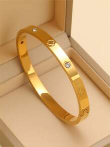 Vòng tay Cubic Zirconia nhiều màu chống thấm nước bằng thép không gỉ, vòng tay mở mạ 18k, trang sức thời trang cho nữ - 3 cái/bộ Vàng - Xem 3