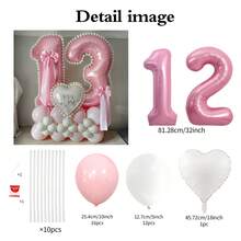 Bộ bóng bay trụ số màu hồng 43 chiếc/bộ, bao gồm bóng bay lá kim loại số màu hồng 32 inch (81,28 cm), bóng bay cao su tròn màu hồng Macaron và trắng, thích hợp cho lễ kỷ niệm, sinh nhật, cô dâu, trang trí đám cưới, tốt nghiệp, ngày lễ, trang trí tiệc - Bộ bóng số màu hồng màu trắng - Xem 15