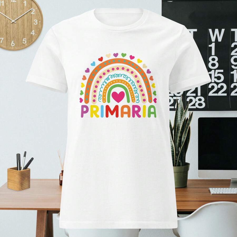 Playera para Maestra "La Maestra mas Bonita ". Playera Blanca Sublimada. Cuello Redondo. Manga Crota. Regalo Día de la Maestro. - Blanco - Ver 1