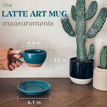 Mora Ceramic Latte Art Mug With Saucer - 10.5 Oz, Round Bottom Pours - Cafe Cups Cappuccino, Espresso, Coffee, Tea Etc - Porcelain Set Baristas, Great - Chai Latte - 藍色 - 查看 10
