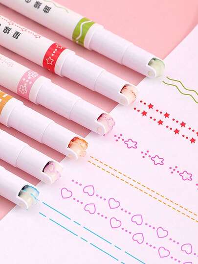 6 Sets Of Curve And Curve Design Handbook Markers, Lace Pens, Wavy Flower Highlighters, Diy Outline Curve Pens, Suitable For Handbooks And Drawings, Student Highlight Markers, Children And Adolescents Adult Pens, Teacher Markers
