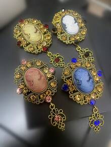 1pc Vintage Court Style Queen Beauty Hollow Design Brooch, Multi-Color - Multicolor - View 3