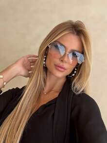 Women Oversized Rimless Sunglasses Famous Design Sexy Vintage Summer Style Uv400 - Azul - Ver 1