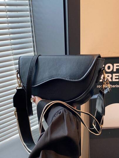 Women's Vintage Shoulder Bag Shaped Bag, Satchel Bag With Wide Strap Saddle Bag, Versatile Handbag