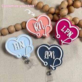 Carrete de identificación personalizado para enfermera, carrete de identificación de enfermera personalizado, carrete de identificación retráctil de estetoscopio, soporte de identificación con forma de corazón para enfermera