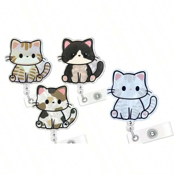 1pc/4pcs Acrylic Cute Cat Acrylic Retractable Badge Reel, Nurse Gift Reel, Suitable For Nurses, Office, Security, Teachers, Students