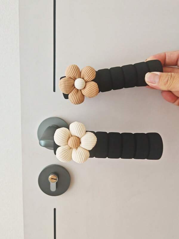 1/2 piezas Cubierta de perilla de puerta con diseño floral pequeño, color negro, protege la pared y las cerraduras de la puerta contra daños, antiestático, mantiene el calor