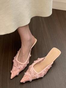 法式粉色拼色一脚蹬凉鞋，尖头高跟鞋，适合连衣裙，女士鞋，2025 年春季仙女般的设计