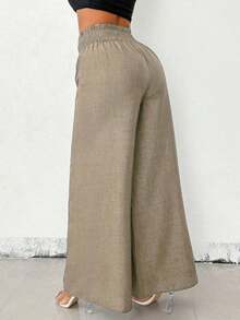 Women's High-Waisted Wide-Leg Pants With Gold Chain | Linen Style | S To L | New Release - Màu be - Xem 4