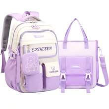 2Pcs/Set Large - Capacity Girls' Backpack With Teddy Bear Print & Portable Handbag, Coin Purse. Student Backpack Fits 15.6 - Inch Laptop, Multi - Functional Pockets. Ideal For Outdoor Travel, Back - To - School, School Trips & Daily Use