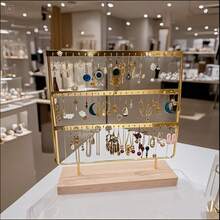 Iron & Wood Jewelry Display Stand For Earrings, Ear Studs, Necklaces, Rings, Pendants For Women Storage Organizer Travel Essentials Back To School Dormitory Storage Fall Decor - Multicolor - View 3