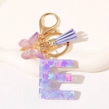 Geschenke für Thanksgiving, Weihnachten, Abschluss, Geburtstage und Feste - Niedliche Schlüsselanhänger mit Initialbuchstaben in lila, goldener Folien-Schlüsselanhänger-Charm mit Buchstaben und Schmetterling-Quaste, modischer Schlüsselanhänger als Geschenk für Frauen für Geldbörse, Tasche, Handtasche Dekoration