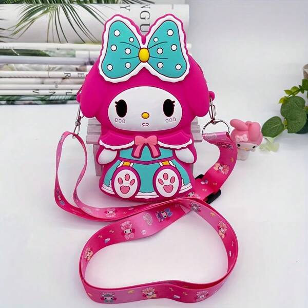 Sanrio Cute Kuromi Silicone Crossbody Bag With Adjustable Shoulder Strap - Pink&Rose Red Soft Durable Anime Handbag For Girls And Girls, Zippered Closed Daily Necessities Wallet, Novel Style Shoulder Bag
