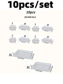 HOUSHELIF 5pcs/7pcs/10pcs Set Drawer Cosmetic Organizer, Perfume Storage Container, Vanity Skin Care Product Storage Box, Clear Multi-Size Combination Lotion And Sample Storage Box, Ideal For Storing Cosmetics, Bathroom Cabinet Storage, Office Supplies Arrangement, Kitchen Tool Organizer Shelf
