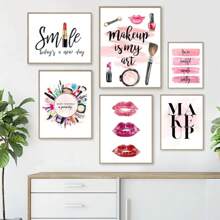 Stampa su tela con cartellone di moda, pennelli per trucco a forma di rossetto, quadro artistico pittura cosmetici, immagini di bellezza, cartellone per camera da ragazza, decorazione per la casa, opzionale con cornice